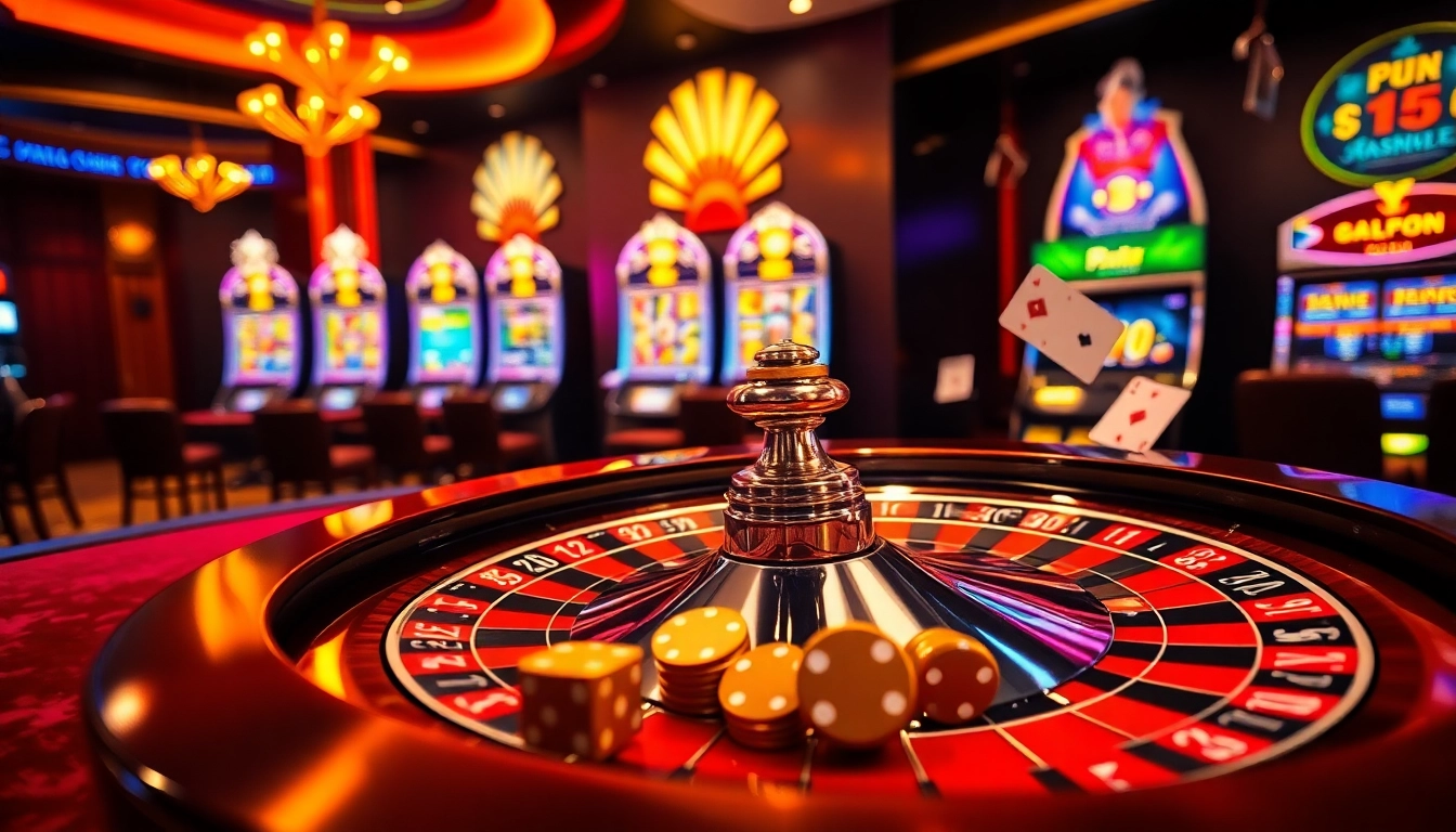 Experience thrilling gaming action at Mmoo.com with vibrant casino visuals showcasing roulette, dice, and poker chips.
