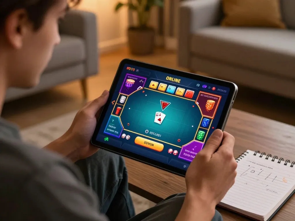 BCX88 player enjoying an interactive poker game on a tablet in a cozy home setting