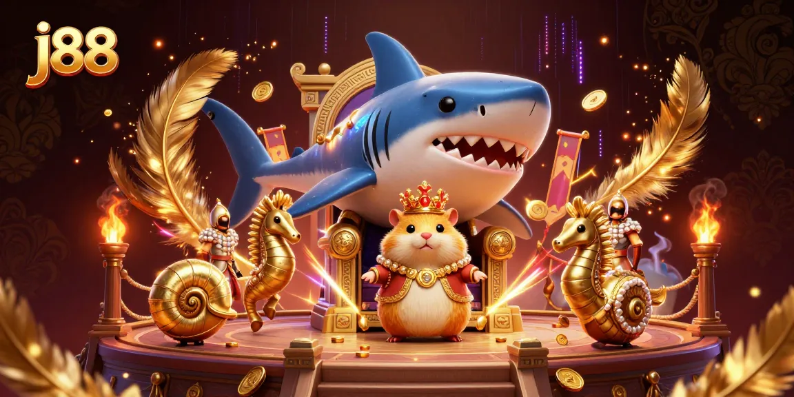 Experience thrilling j88 action with the fearless golden hamster king and seahorse guards in an epic casino scene.