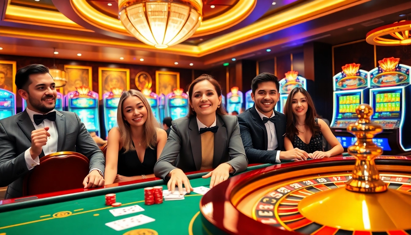 Exciting gaming scene featuring sunwin79 with casino tables, cards, and a vibrant online interface.