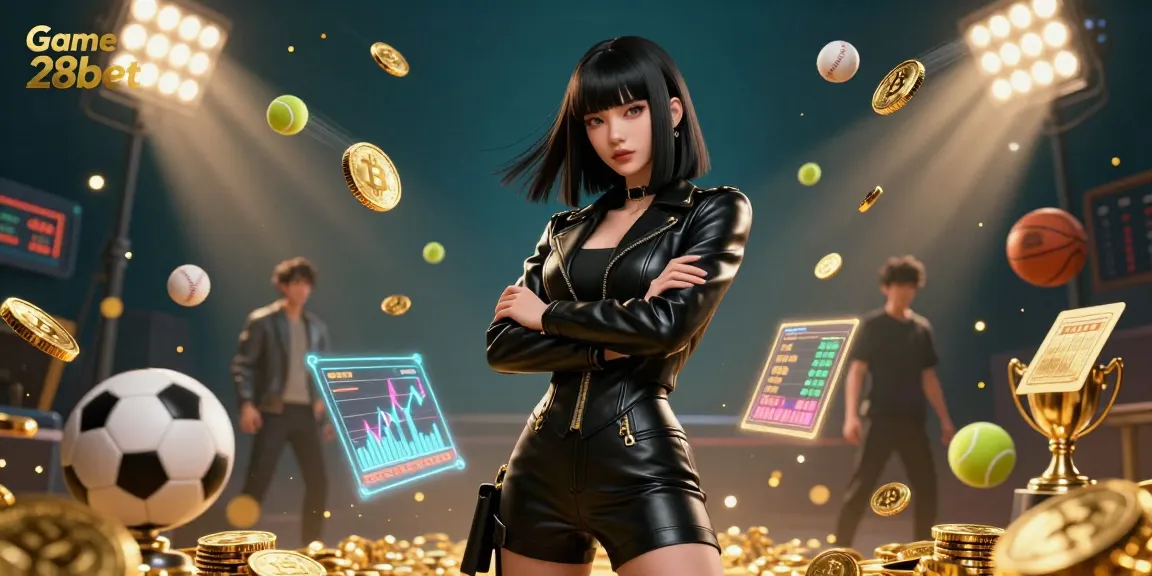 Experience the excitement of Game 28bet with a dynamic casino scene featuring sports betting elements.