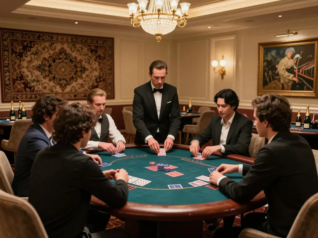 Players enjoying high-stakes poker at mm 88's luxurious VIP area with a sophisticated atmosphere.