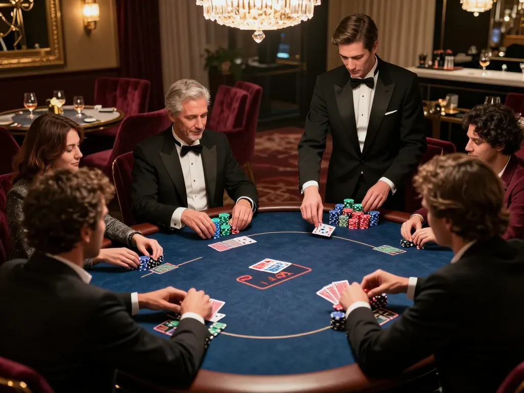 Players engaging intensely in a luxury poker game setting at lc88pro, showcasing refined ambiance and strategy.
