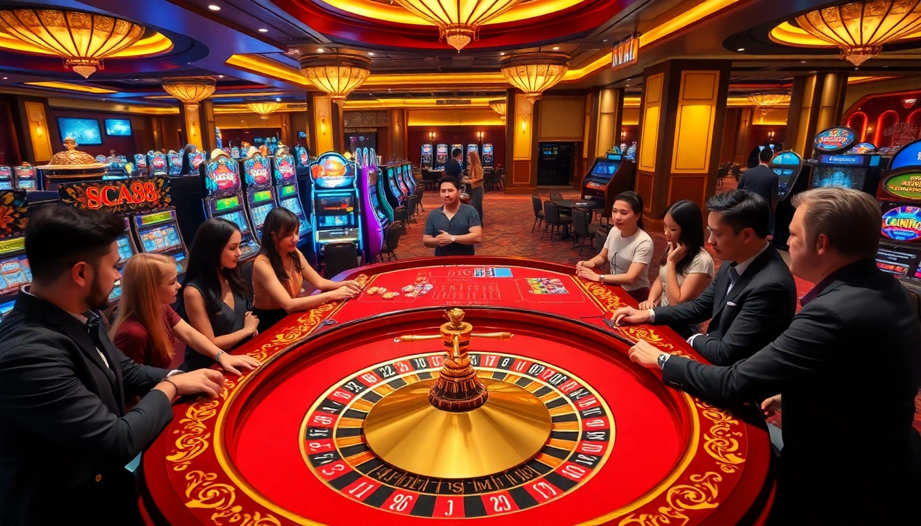 SC88 roulette table in an elegant casino, players engaged in thrilling games.