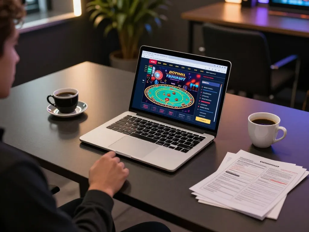 Engaging online gaming scene with sc88k platform on laptop, showcasing casino interface and responsible gaming setup.