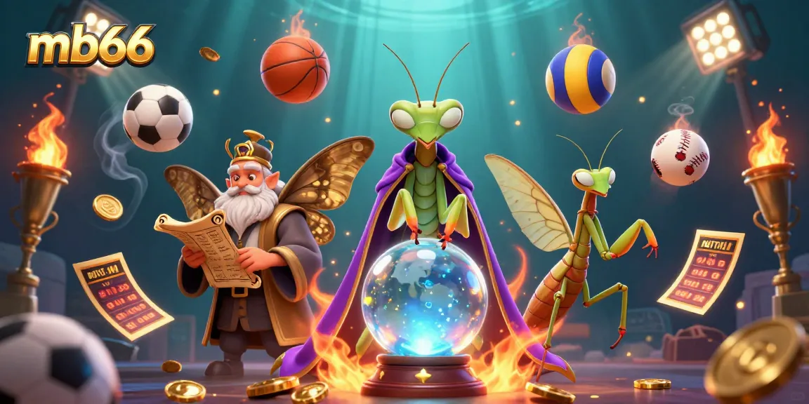 Bet on mb66 with immersive, vibrant sports-themed 3D illustration of fortune tellers and oracles.