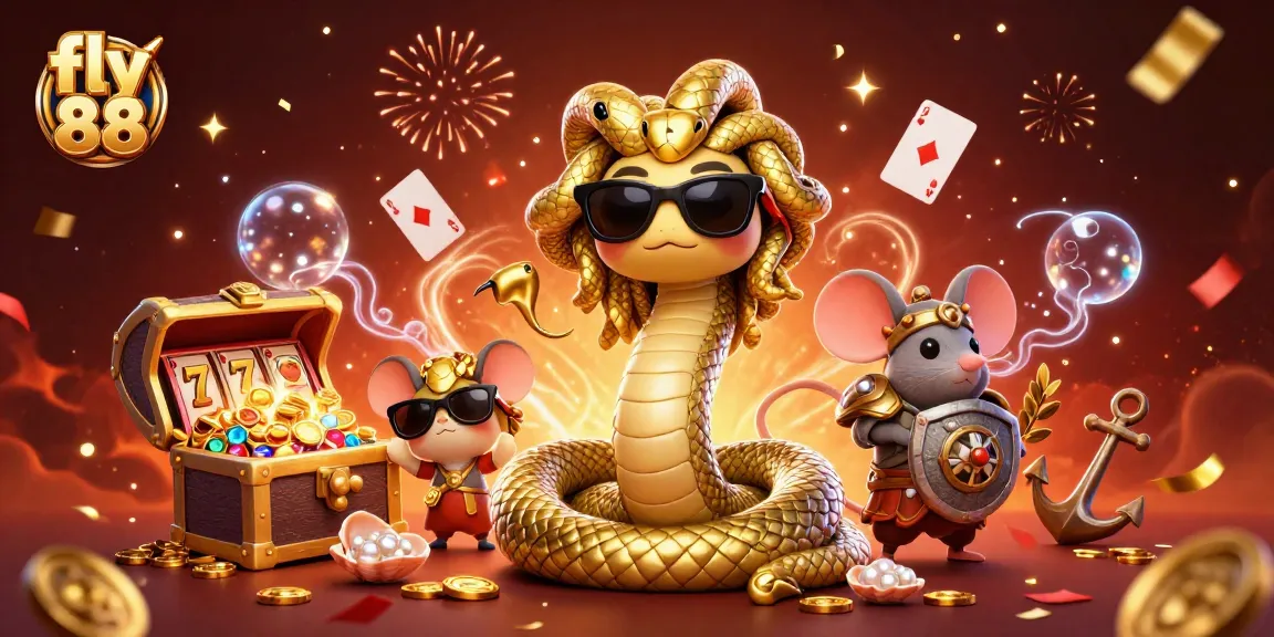 Experience the excitement of fly 88 with lively characters amidst slot symbols and treasures.