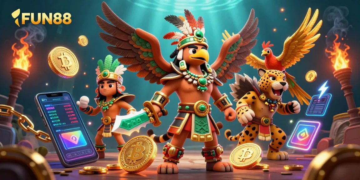 Experience the excitement of FUN88 with vibrant casino-themed 3D characters and dynamic game elements.