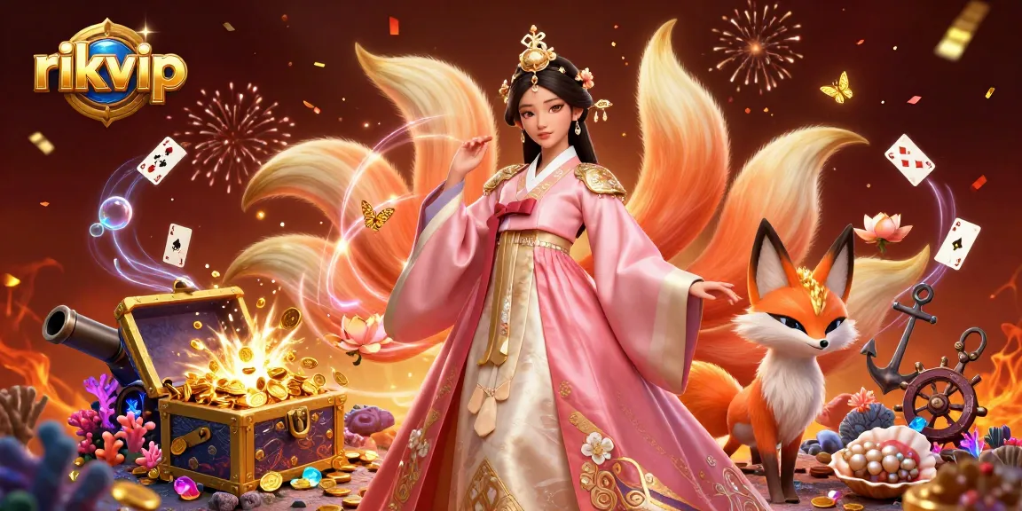 Experience winning moments at rikvip with an enchanting woman, lucky fox, and thriving casino elements.