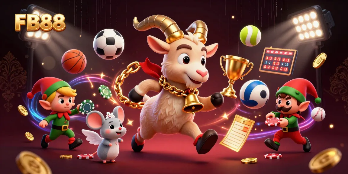 Experience thrilling gameplay with FB88 in a vibrant casino scene filled with festive characters and exciting sports elements.