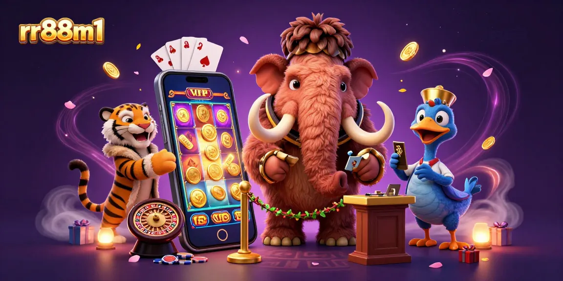 Engage with rr88m1's vibrant casino scene featuring unique animal characters and interactive gaming elements.