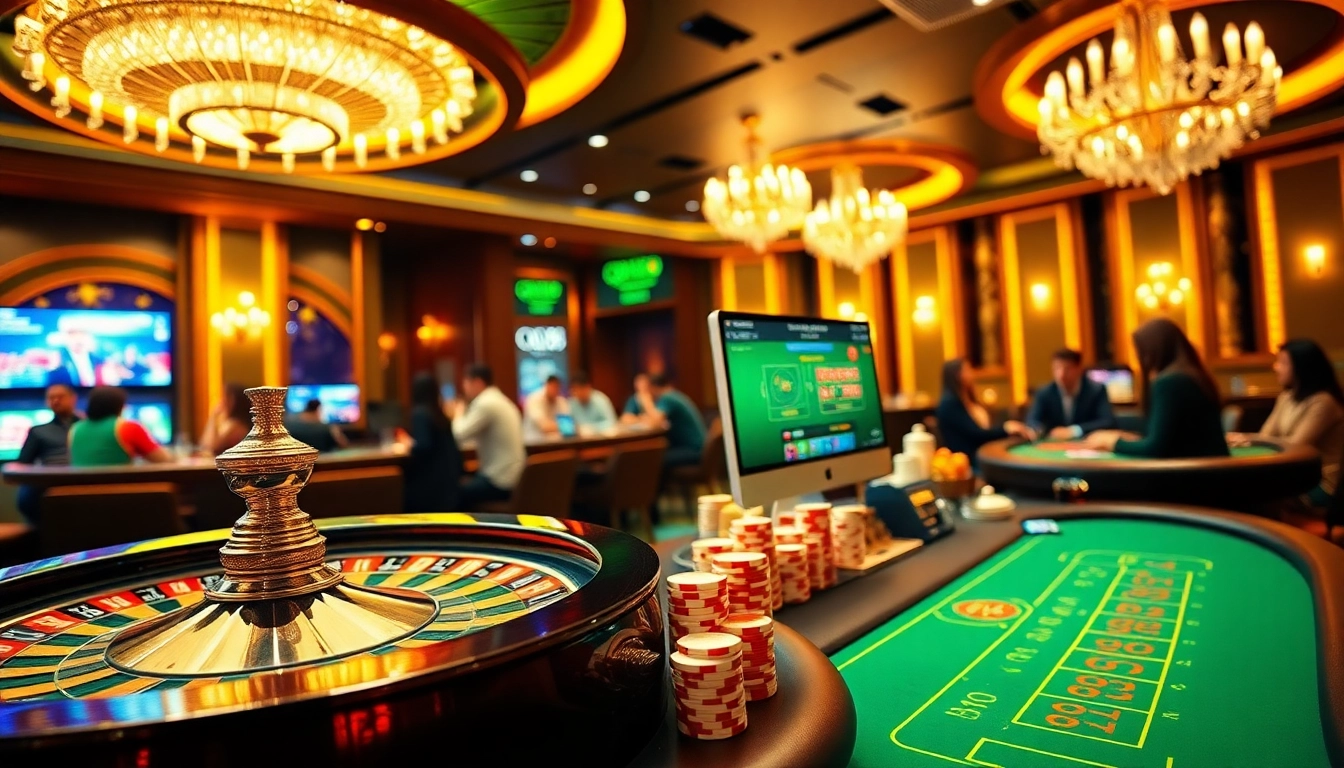 Experience the thrilling QQ88 casino atmosphere with vibrant tables, cards, and chips.