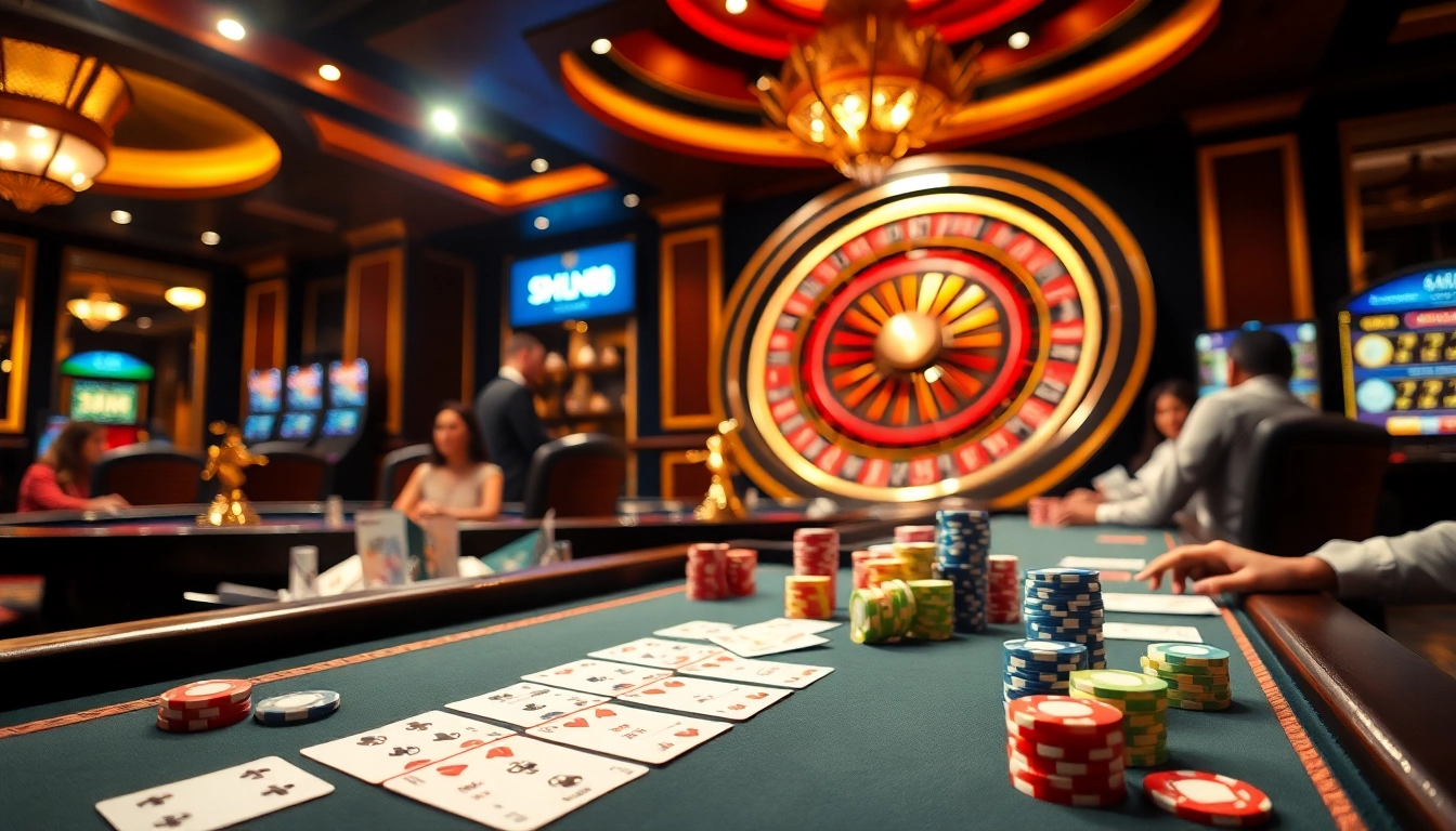 Experience the excitement of gambling at Trang Chủ XIN88 with vibrant casino elements.