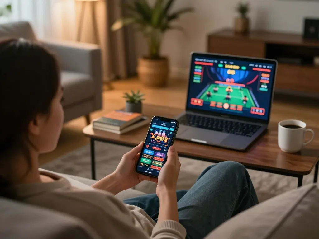 Engage with go88 mobile app experience in a cozy home setting, showcasing strategic gameplay.