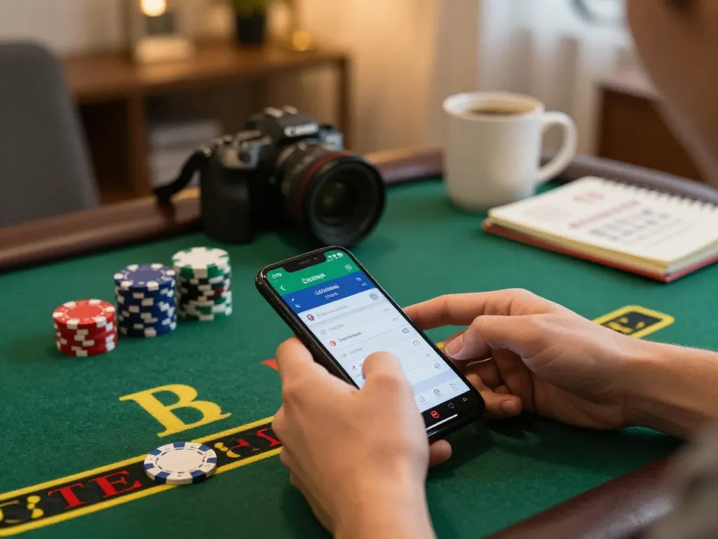 Engaging in hit-club mobile blackjack gaming in a cozy home environment.