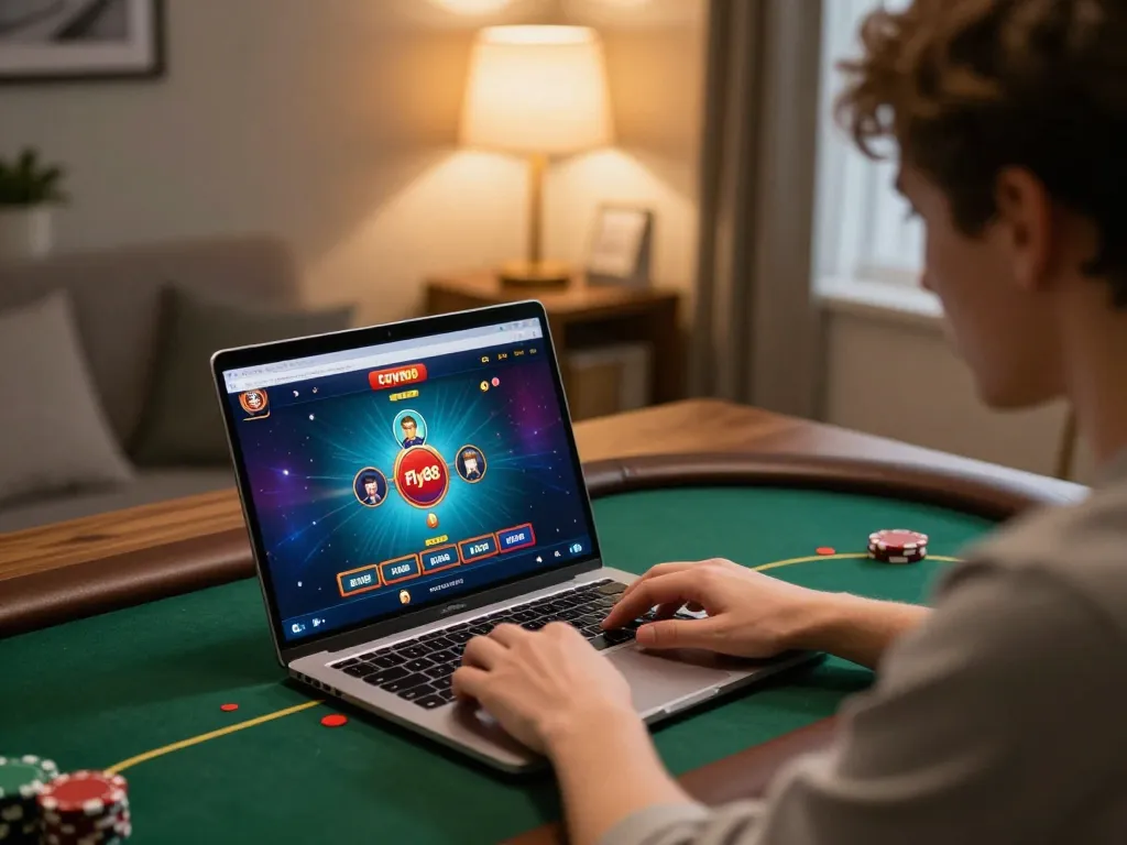Engaging gameplay on Fly88 casino app with a focused player at home