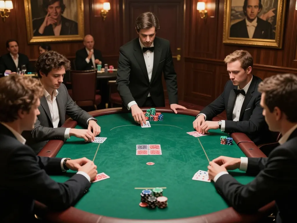 5679 poker players strategizing during high-stakes game in VIP room ambiance.