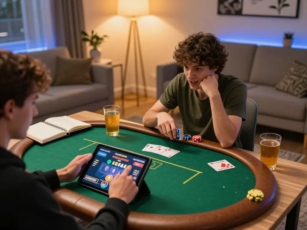 Player immersed in an online poker game at home on vip79, showcasing strategic gameplay and personal setup.