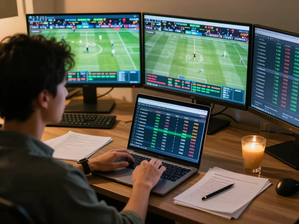 Analyzing kèo nhà cái odds on a laptop with strategic notes during sports betting