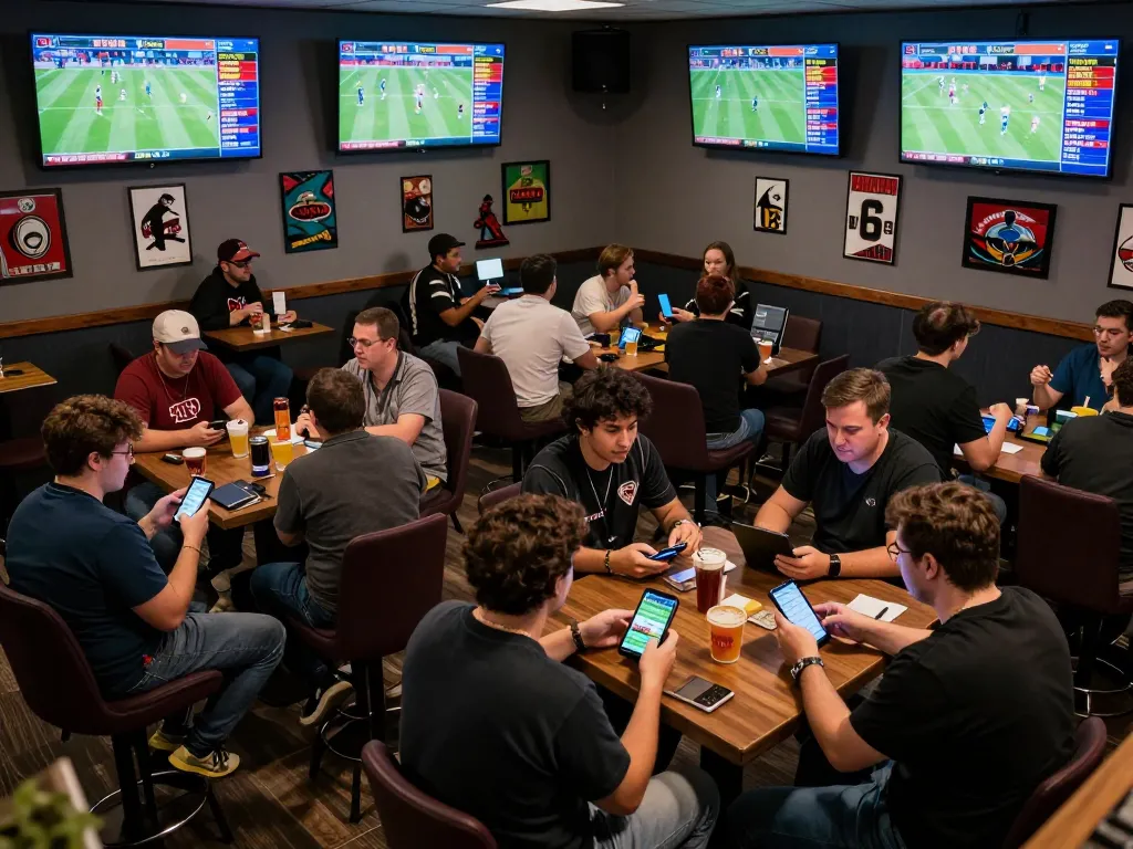 Fabet sports fans engaging in live betting excitement on multiple screens