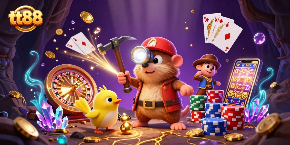 Engage with thrilling tt88 casino adventures featuring a treasure hunter mole gathering riches.