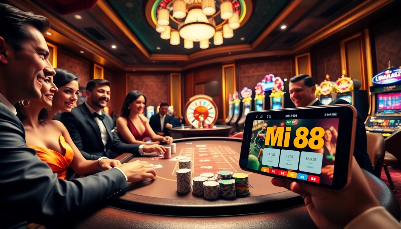 Betting excitement at MI88 online casino with vibrant poker and roulette action.