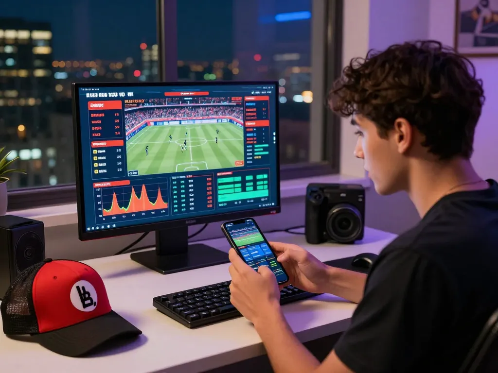 Engaged user on zbet platform checking live sports betting odds and statistics.