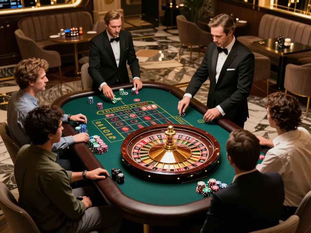 Players placing bets at a luxurious roulette table at https://lode884.co.com/ during an exciting casino night.