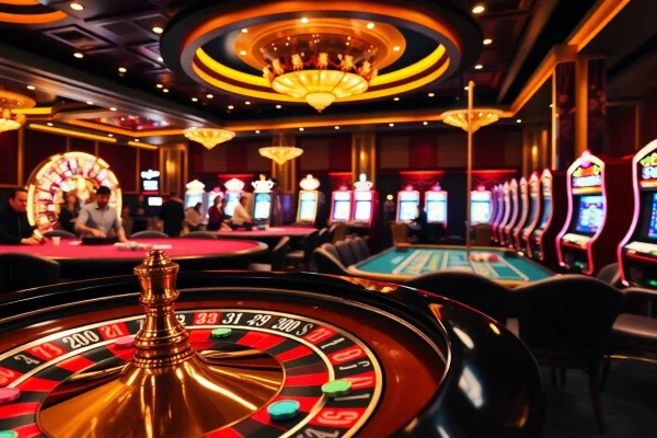 Okwin casino players engaged in high-stakes poker and exciting slot machine games.