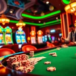 Experience the thrill of casino gaming with vibrant 789p tables and lively slot machines in a luxurious setting.