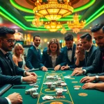 Exciting casino scene with players at a poker table, featuring https://kjc.football/ gaming elements.
