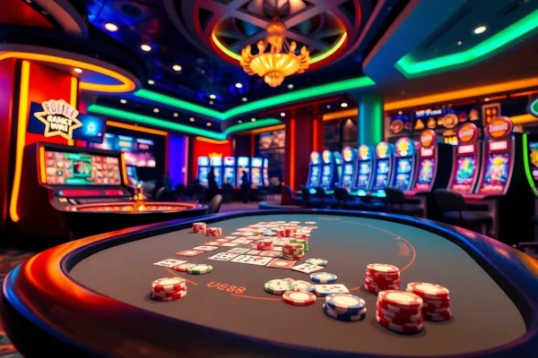 Experience thrilling gameplay at UU88 with vibrant casino tables and slot machines.