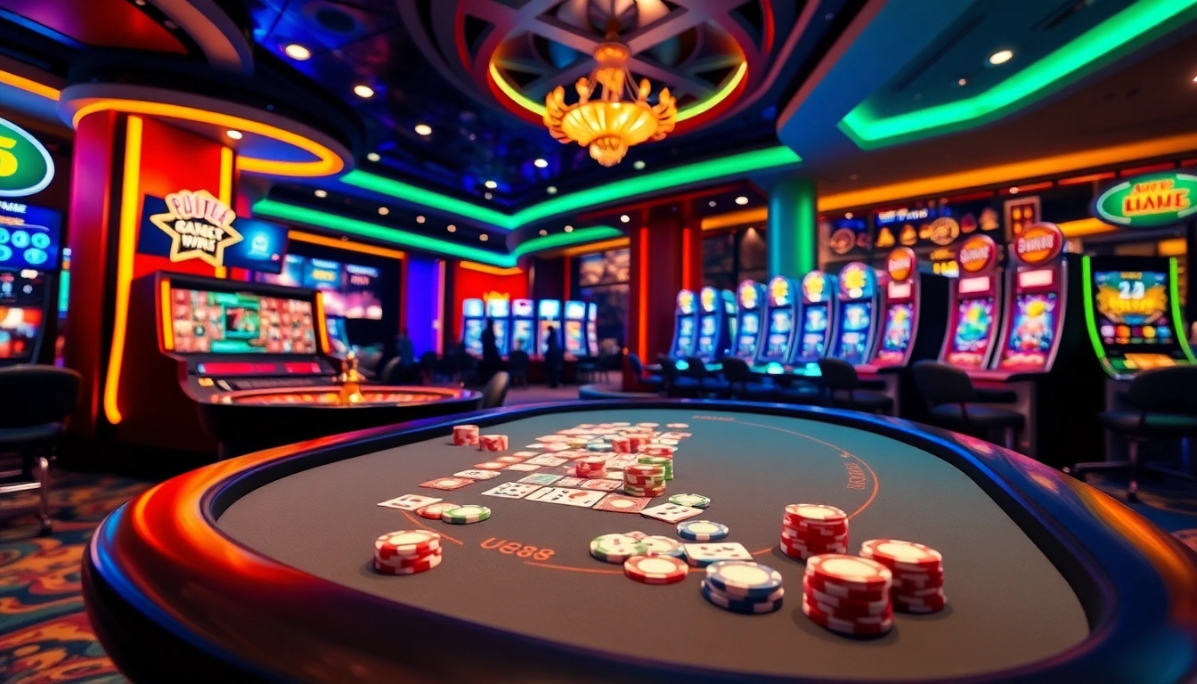Experience thrilling gameplay at UU88 with vibrant casino tables and slot machines.