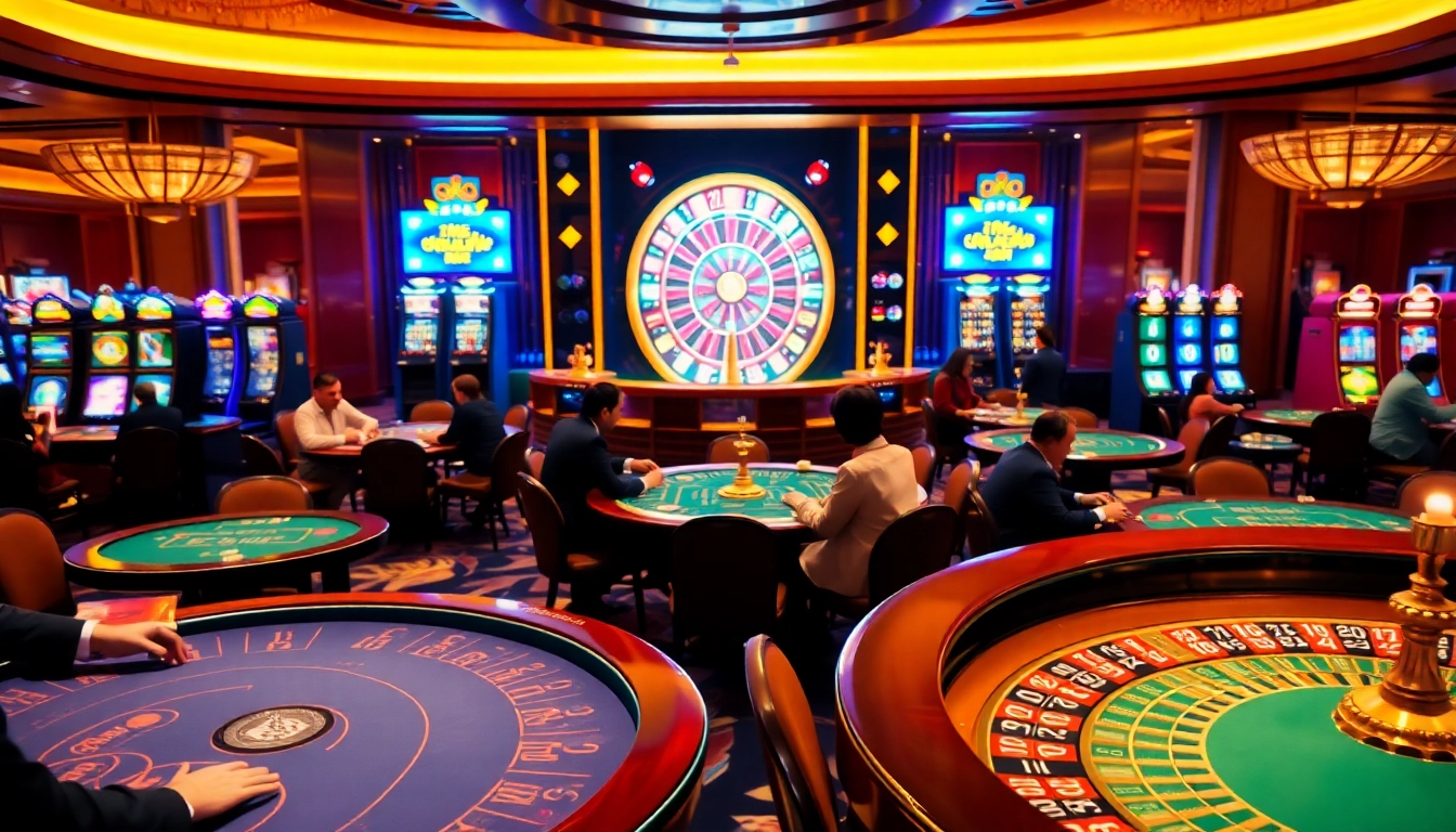 Players enjoying the thrill of gambling at Nhà cái OK9 casino tables with vibrant excitement.