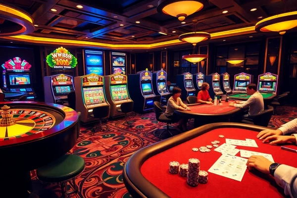 Experience thrilling gameplay at WW88 with vibrant casino elements like roulette and slot machines.