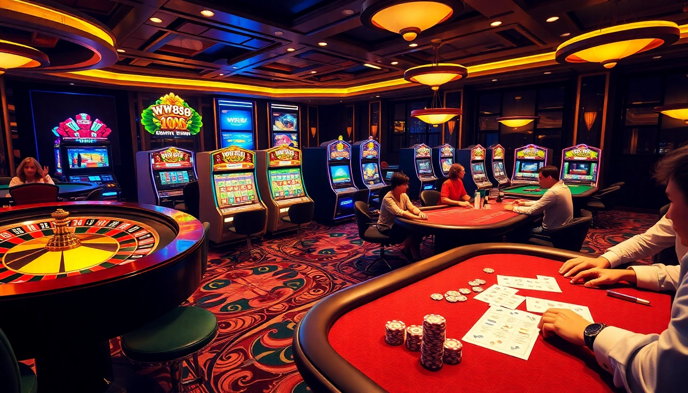 Experience thrilling gameplay at WW88 with vibrant casino elements like roulette and slot machines.