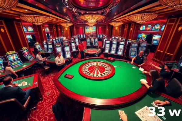 Experience thrilling gameplay at 33win in a luxurious casino atmosphere with exciting gaming tables.