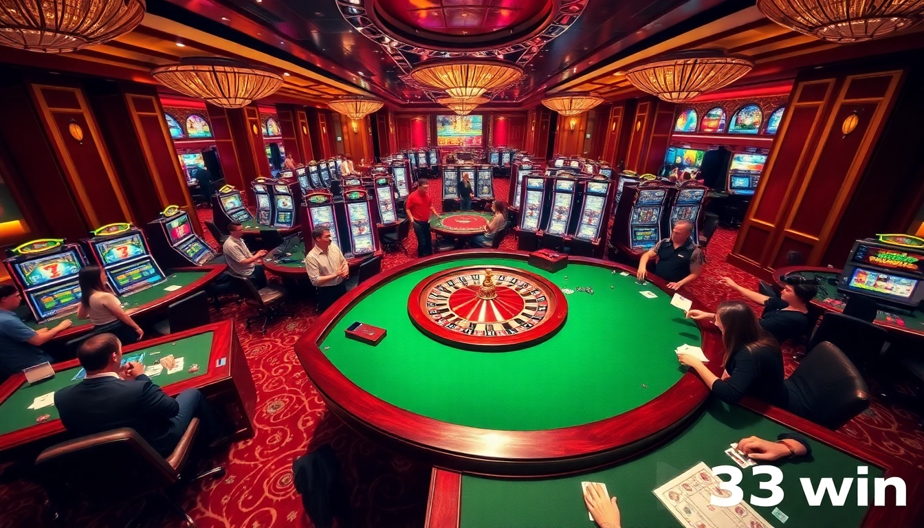 Experience thrilling gameplay at 33win in a luxurious casino atmosphere with exciting gaming tables.