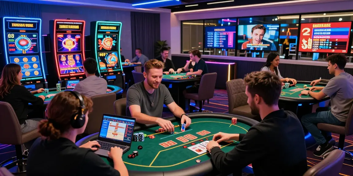 Exciting gaming scene at https://proplay88.uk.com/ with players at various casino games.