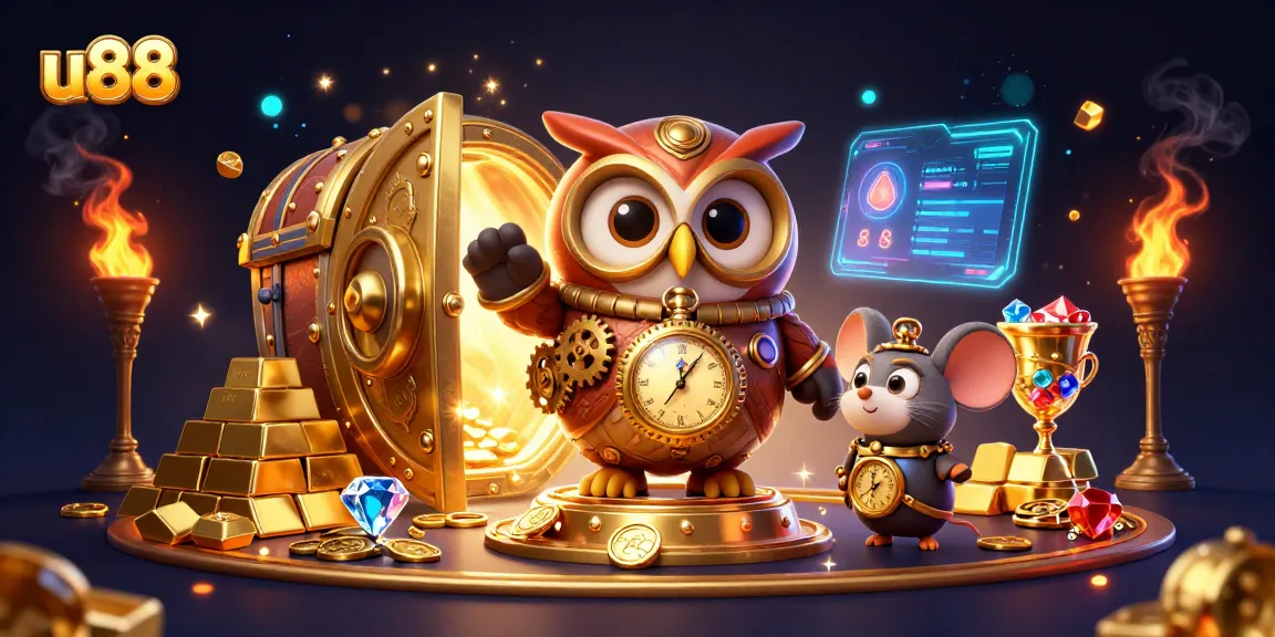 Bet big with u88's thrilling 3D casino elements showcasing steampunk characters in a glittering gambling scene.